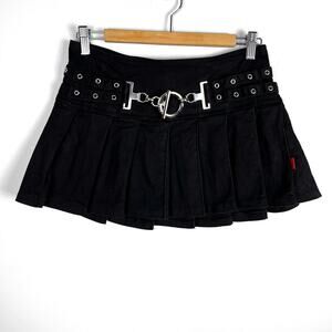 Y2K Tripp NYC Black Pleated Belted Mini Skirt Small Vintage Mall Goth Punk